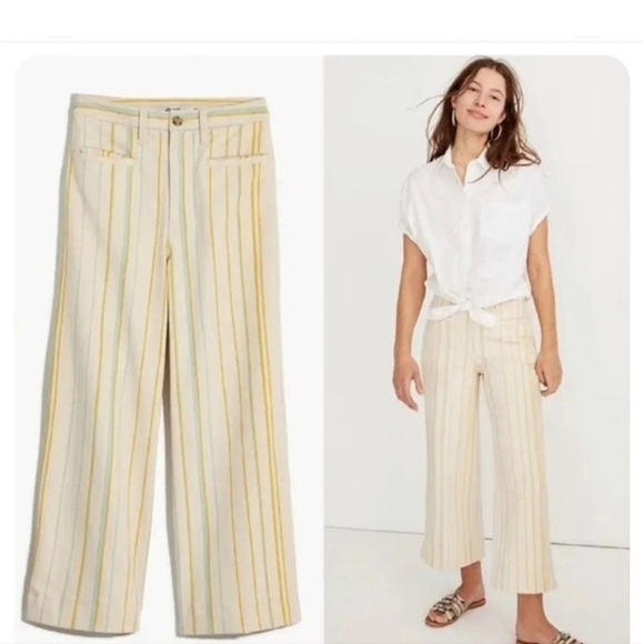 MADEWELL Emmett  Wide Leg Crop Pants Striped High Rise - Picture 1 of 5